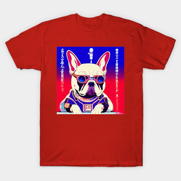 Dog Frenchie as a 80's anime T-Shirt by Studiowatermars